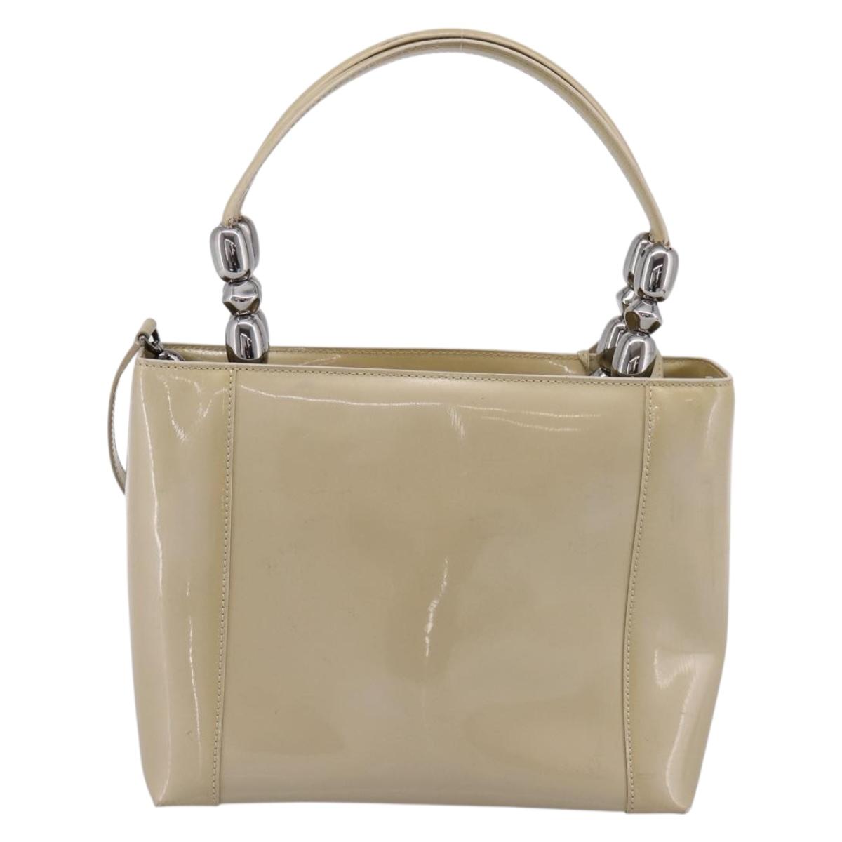 Christian Dior Maris Pearl Hand Bag Patent 2way Beige Silver Auth ep15732