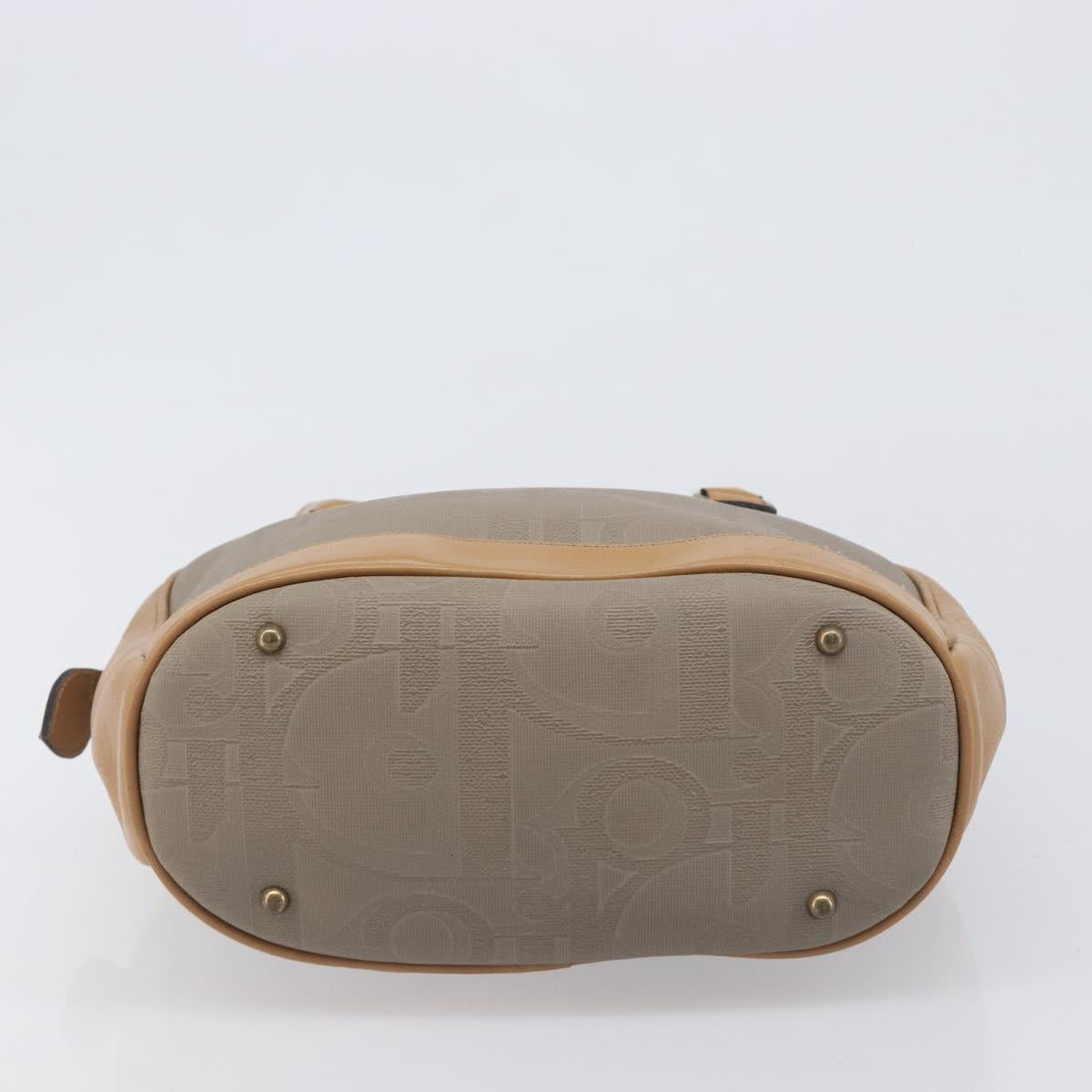 Christian Dior Trotter Hand Bag PVC Leather Beige Gold Tone Auth ep15735A