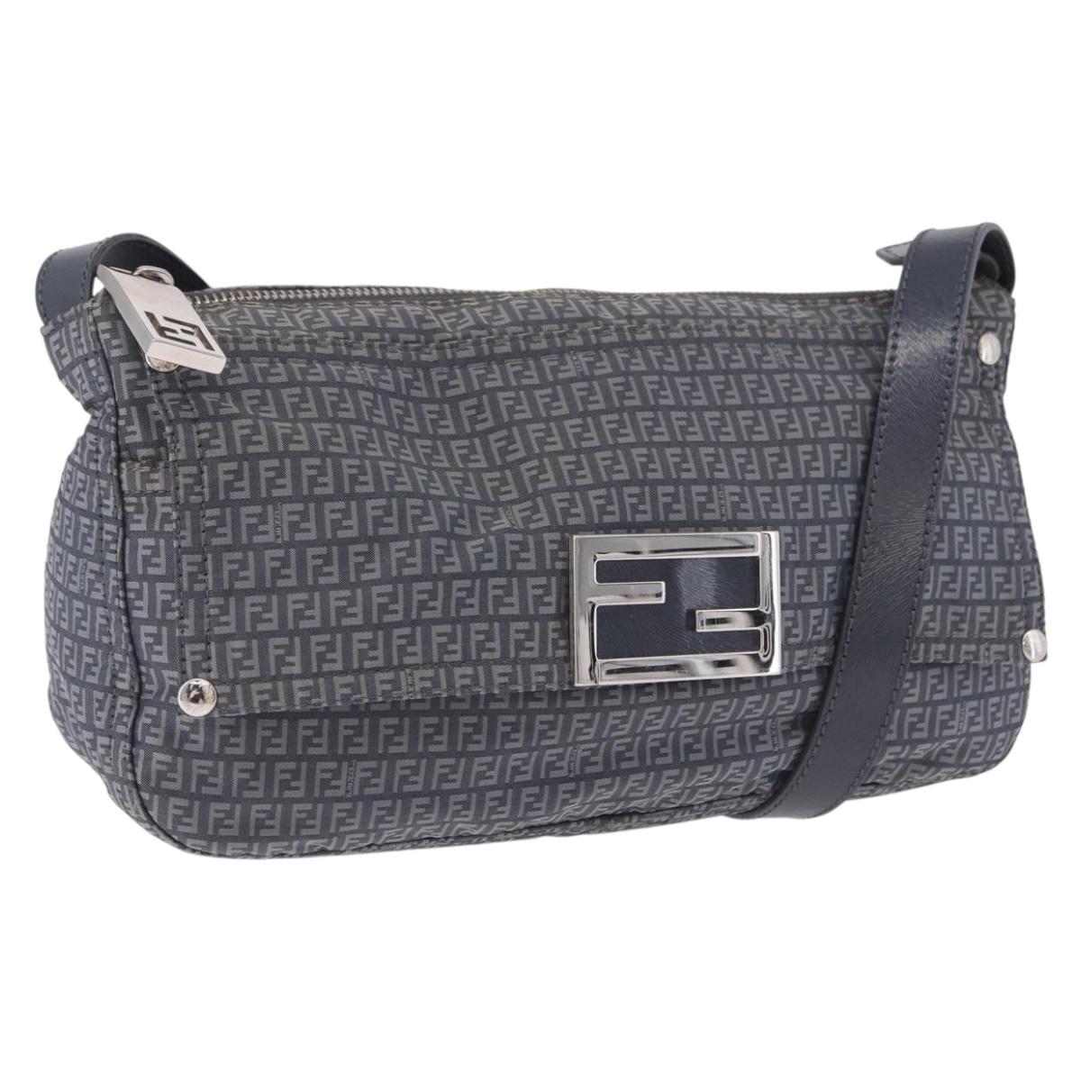 FENDI Zucchino Canvas Shoulder Bag Nylon Navy Silver 8BT166 Auth ep15741