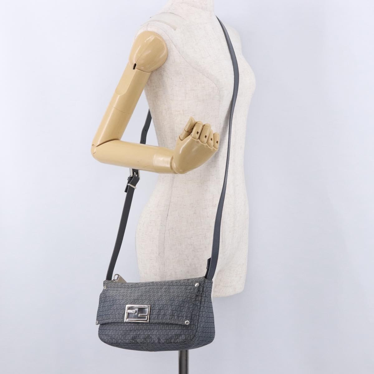 FENDI Zucchino Canvas Shoulder Bag Nylon Navy Silver 8BT166 Auth ep15741