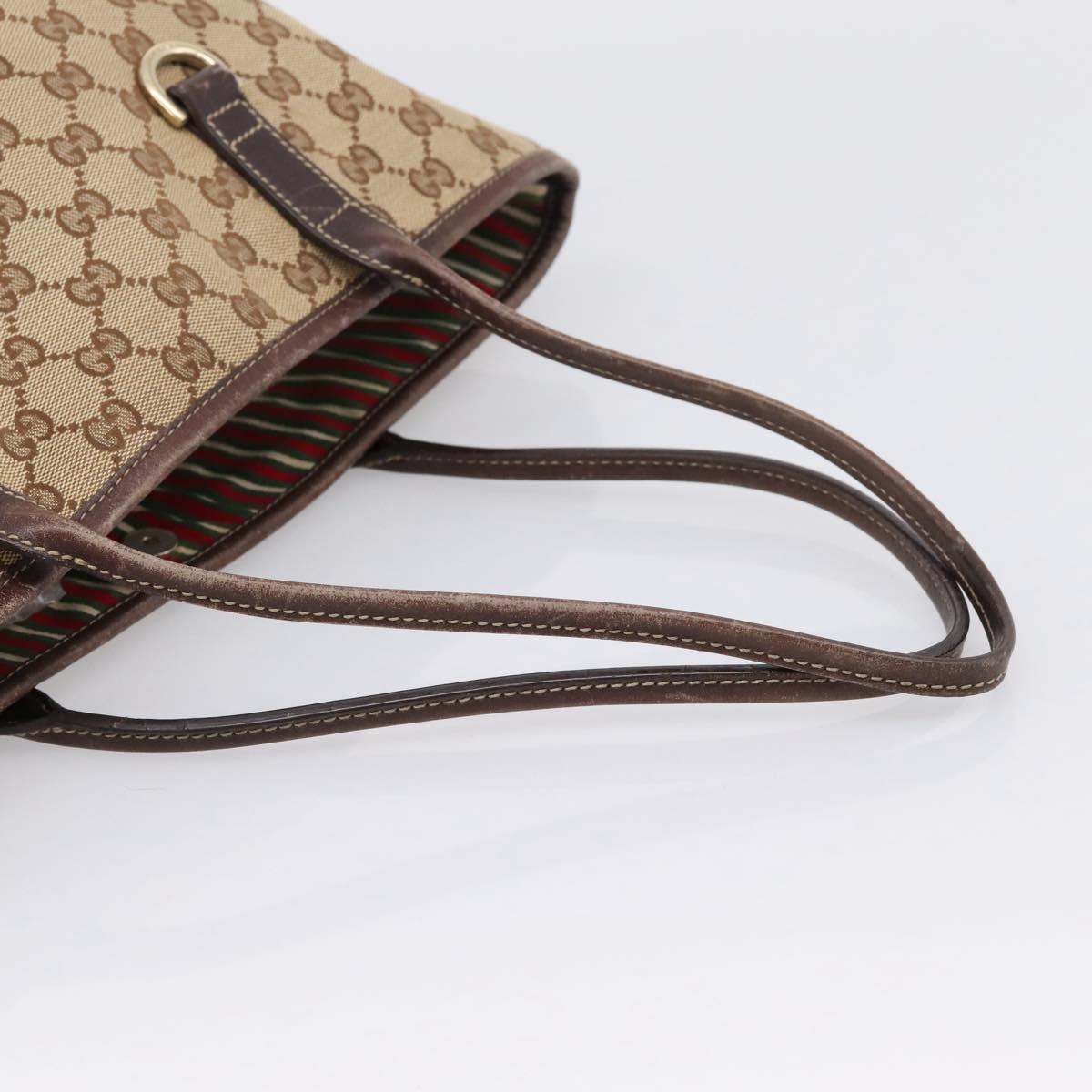 GUCCI GG Canvas Tote Bag Beige Gold Tone 169946 Auth ep15744