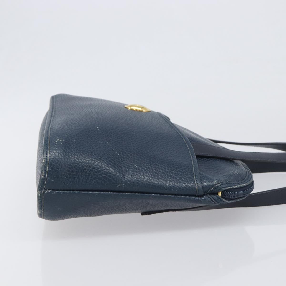 Christian Dior Hand Bag Leather Navy Gold Tone Auth ep15745