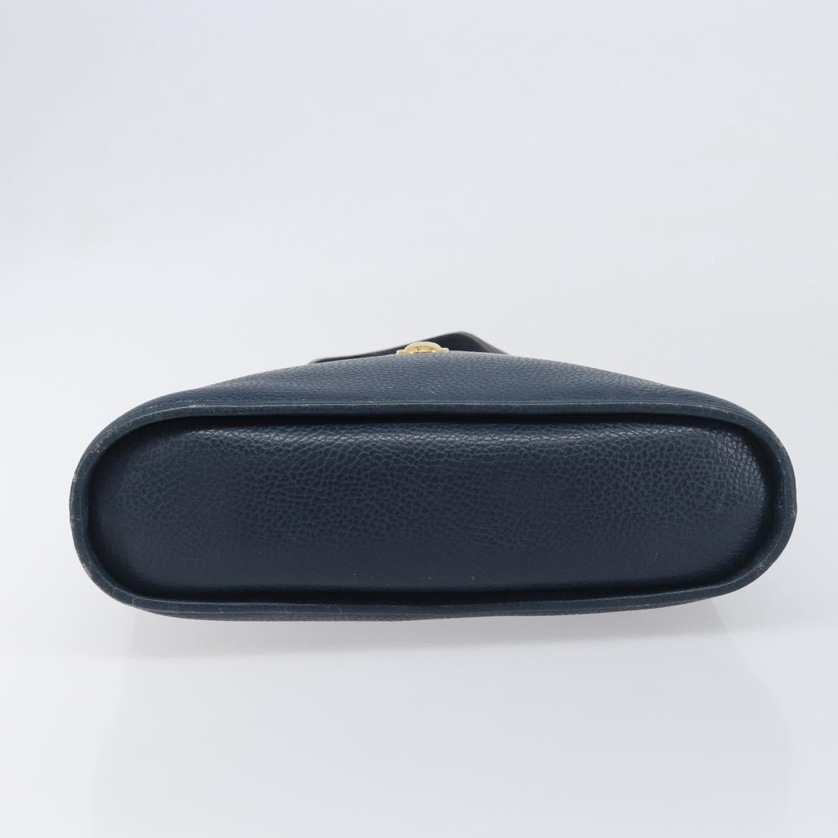 Christian Dior Hand Bag Leather Navy Gold Tone Auth ep15745