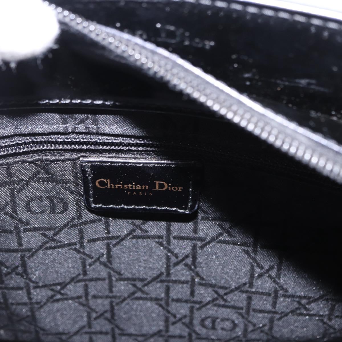 Christian Dior Maris Pearl Hand Bag Patent 2way Black Gold Tone Auth ep15753A