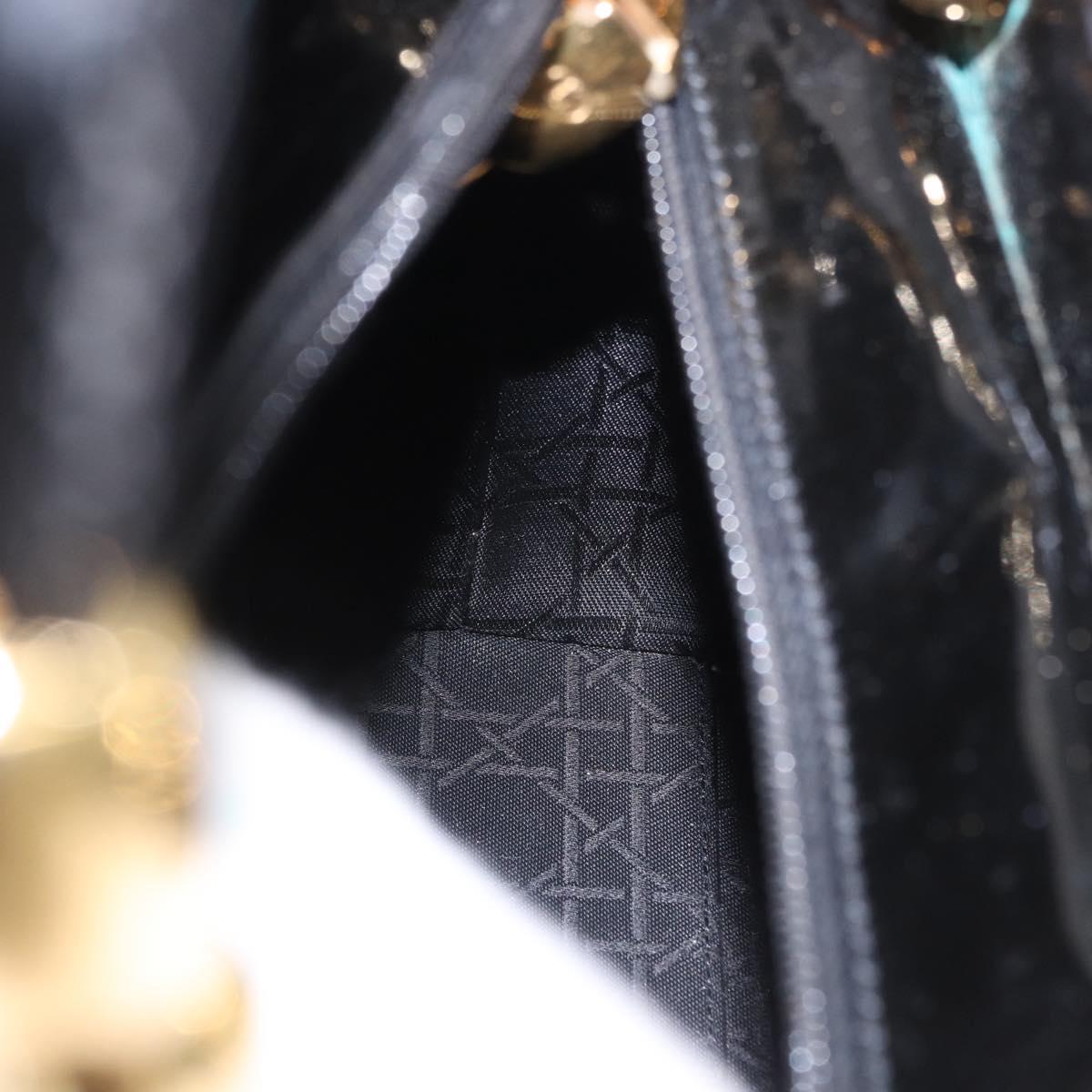 Christian Dior Maris Pearl Hand Bag Patent 2way Black Gold Tone Auth ep15753A