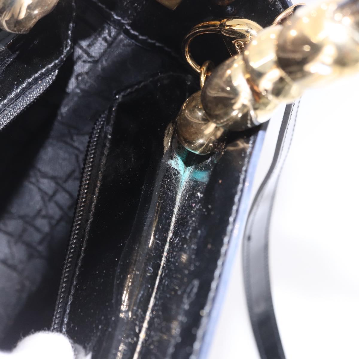 Christian Dior Maris Pearl Hand Bag Patent 2way Black Gold Tone Auth ep15753A