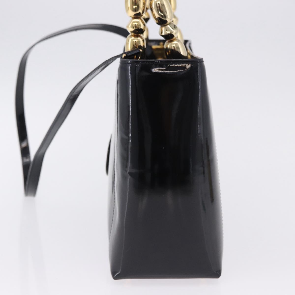Christian Dior Maris Pearl Hand Bag Patent 2way Black Gold Tone Auth ep15753A