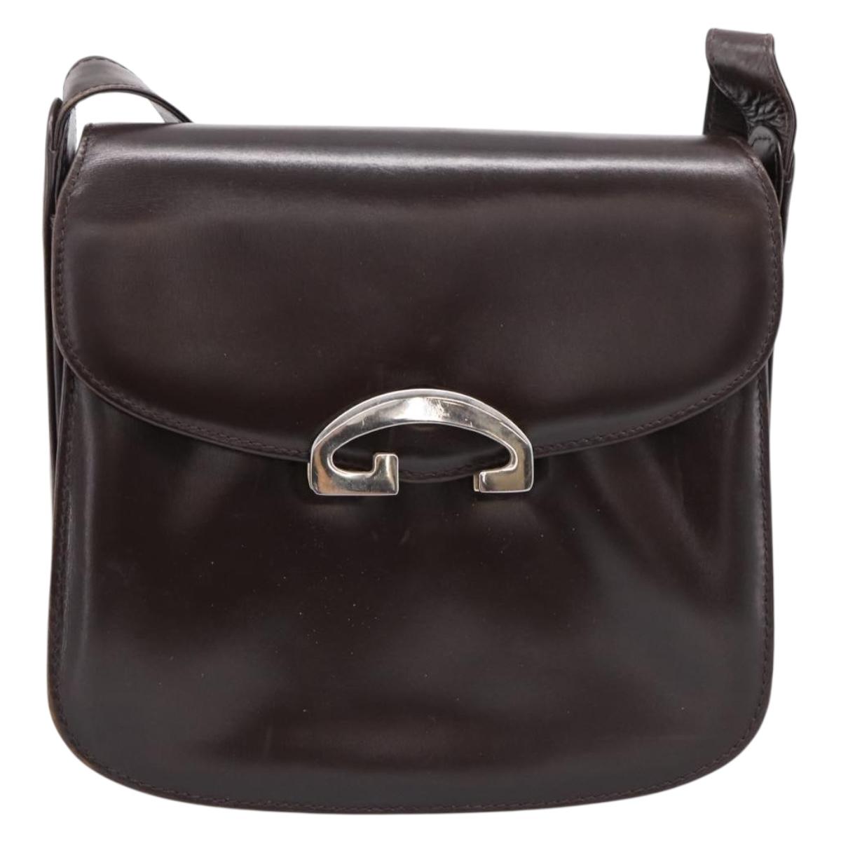GUCCI Shoulder Bag Leather Brown Gold Tone Auth ep15755