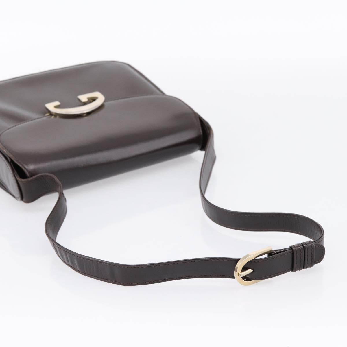 GUCCI Shoulder Bag Leather Brown Gold Tone Auth ep15755