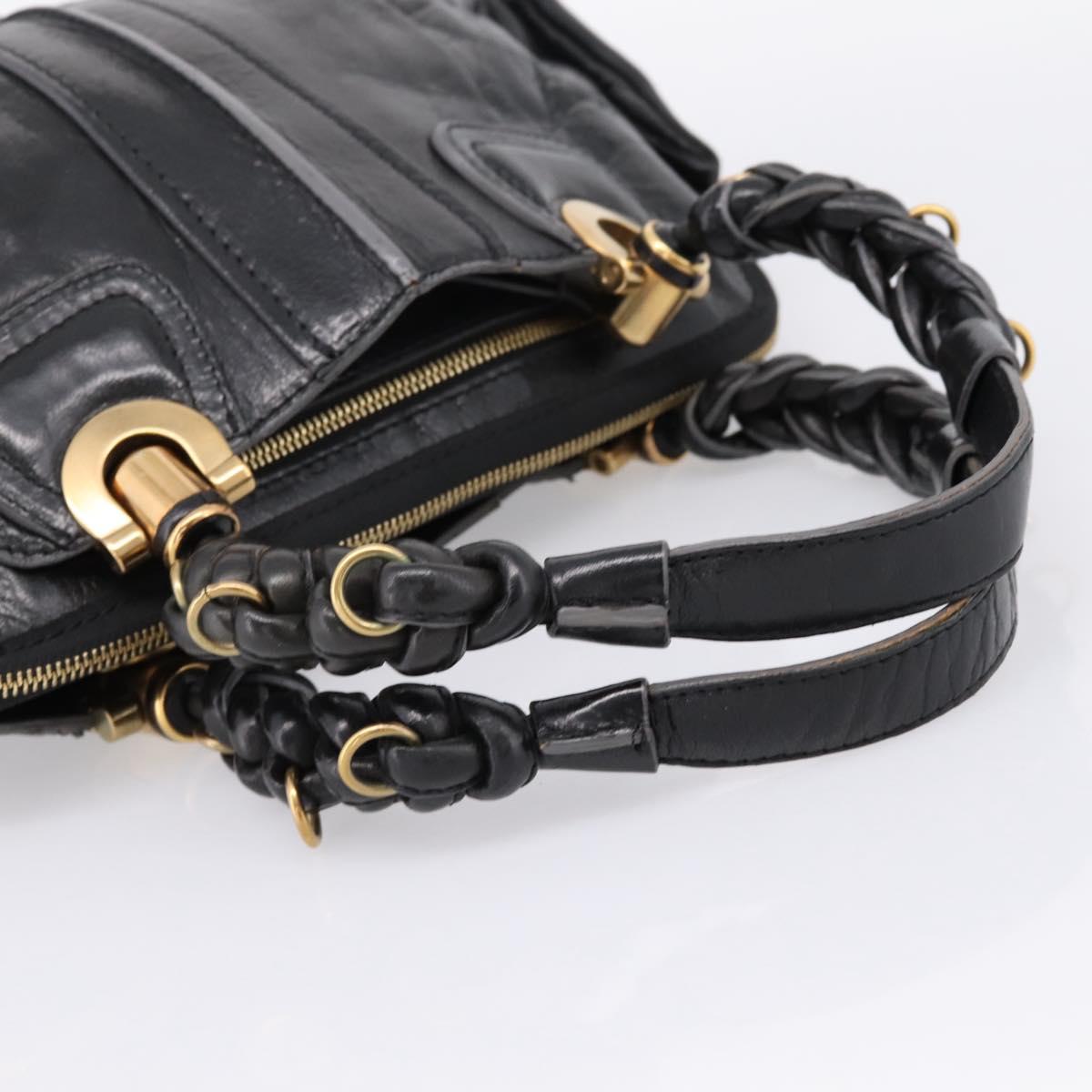 Chloe Hand Bag Leather Black Gold Tone Auth ep15756A