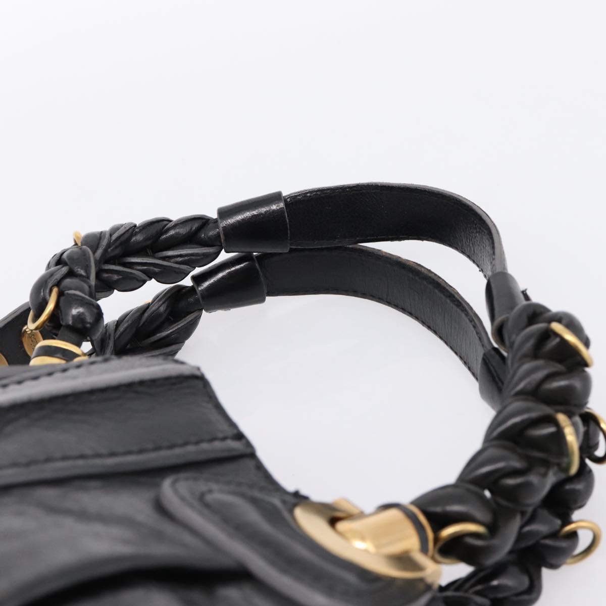 Chloe Hand Bag Leather Black Gold Tone Auth ep15756A