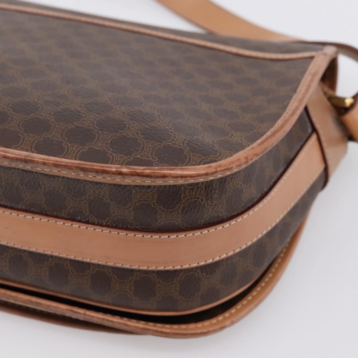 CELINE Macadam Shoulder Bag PVC Leather Brown Gold Tone Auth ep15762