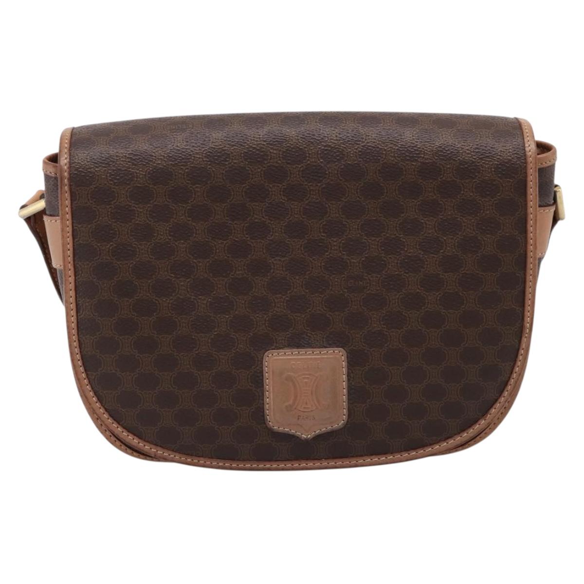 CELINE Macadam Shoulder Bag PVC Leather Brown Gold Tone Auth ep15762