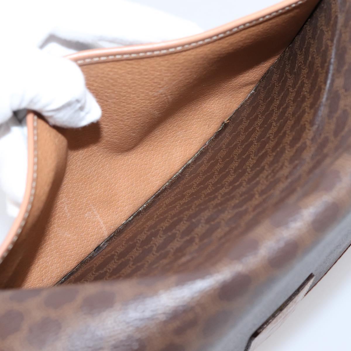 CELINE Macadam Shoulder Bag PVC Leather Brown Gold Tone Auth ep15762