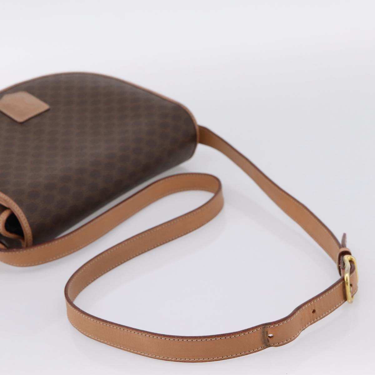 CELINE Macadam Shoulder Bag PVC Leather Brown Gold Tone Auth ep15762