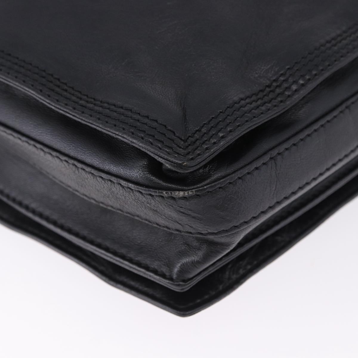 LOEWE Anagram Shoulder Bag Leather Black Gold Tone Auth ep15773