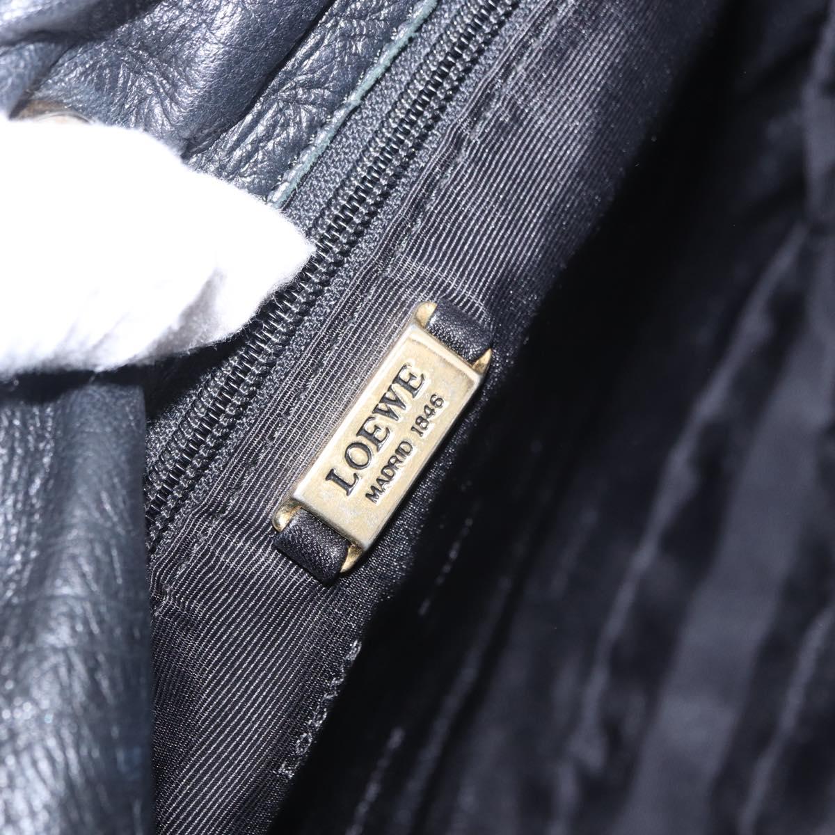LOEWE Anagram Shoulder Bag Leather Black Gold Tone Auth ep15773