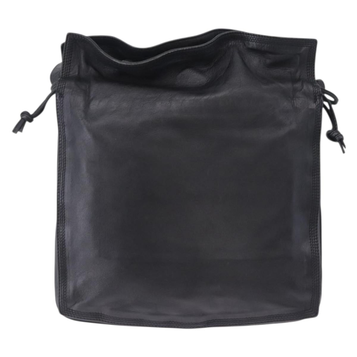 LOEWE Anagram Shoulder Bag Leather Black Gold Tone Auth ep15773