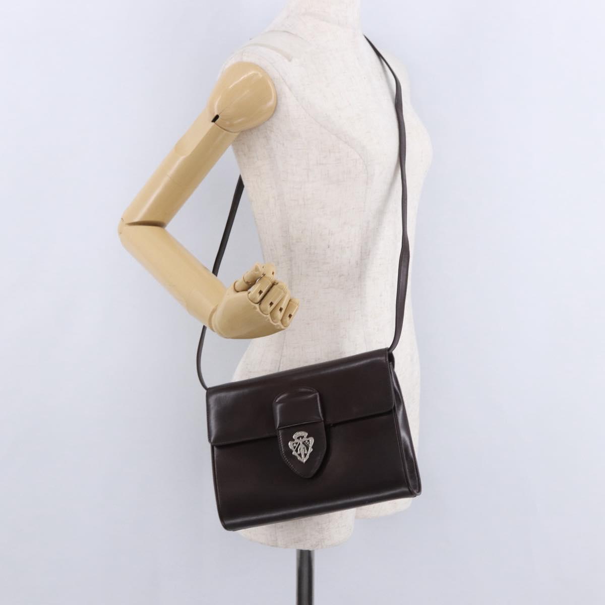GUCCI Shoulder Bag Leather Brown Silver 004 01 0296 Auth ep15780