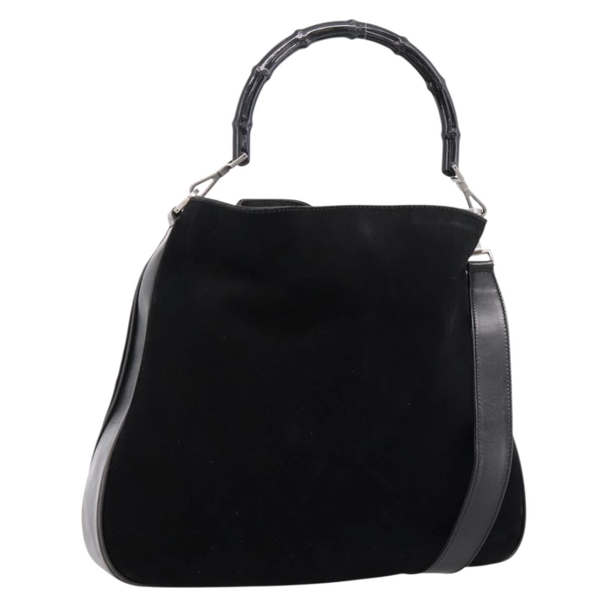 GUCCI Bamboo Hand Bag Suede 2way Black Silver 001 1577 Auth ep15783