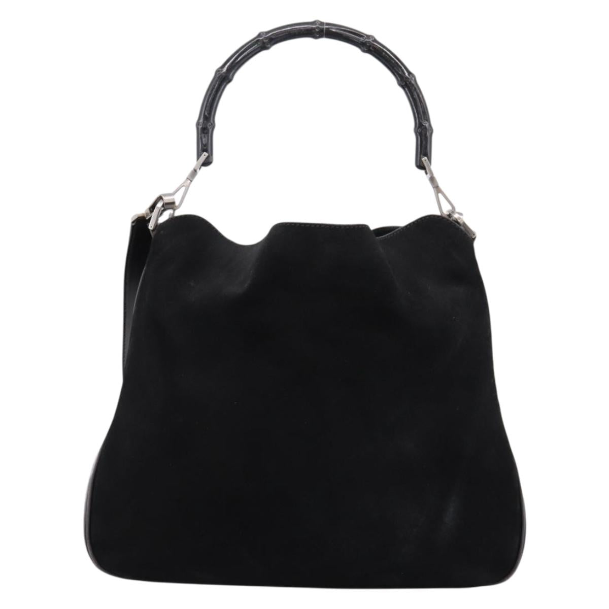 GUCCI Bamboo Hand Bag Suede 2way Black Silver 001 1577 Auth ep15783