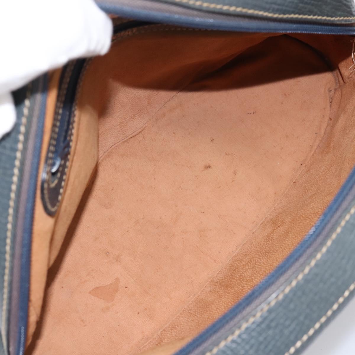LOEWE Hand Bag Leather Navy Gold Tone Auth ep15784
