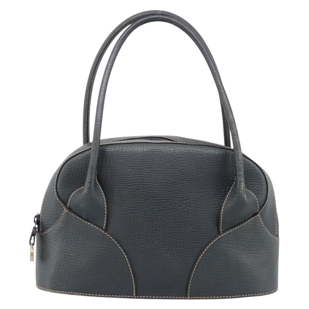 LOEWE Hand Bag Leather Navy Gold Tone Auth ep15784
