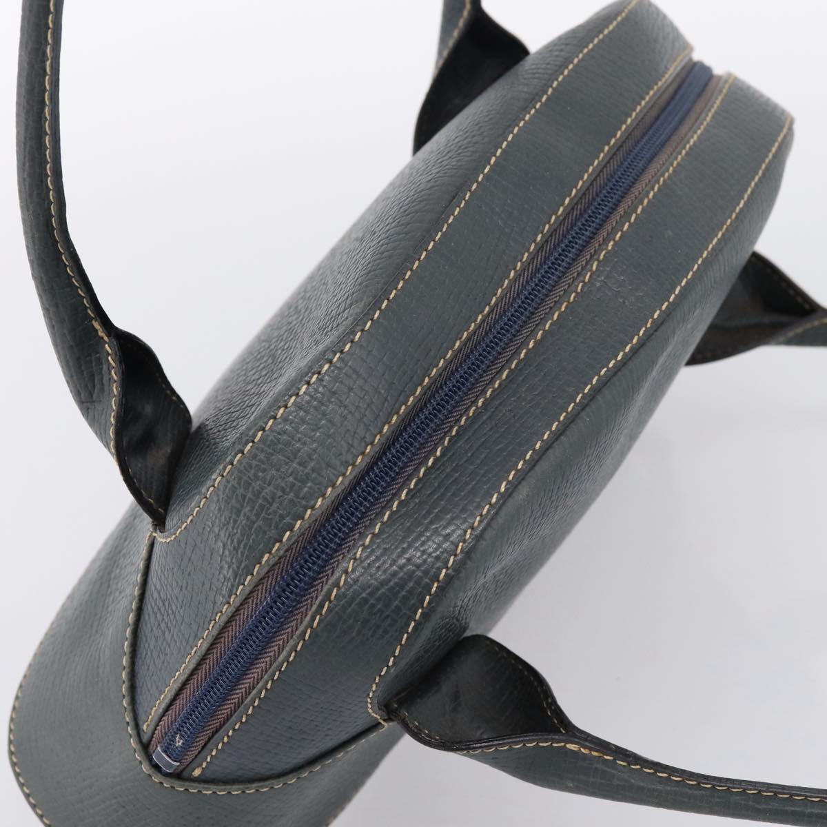 LOEWE Hand Bag Leather Navy Gold Tone Auth ep15784