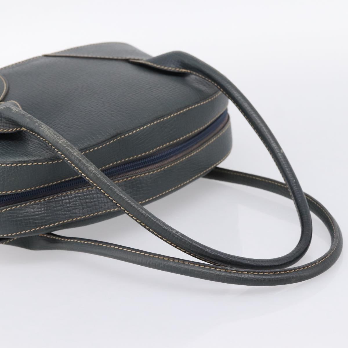 LOEWE Hand Bag Leather Navy Gold Tone Auth ep15784