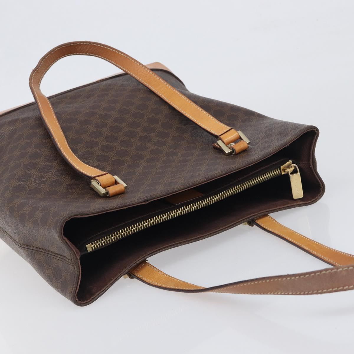 CELINE Macadam Hand Bag PVC Leather Brown Gold Tone Auth ep15786