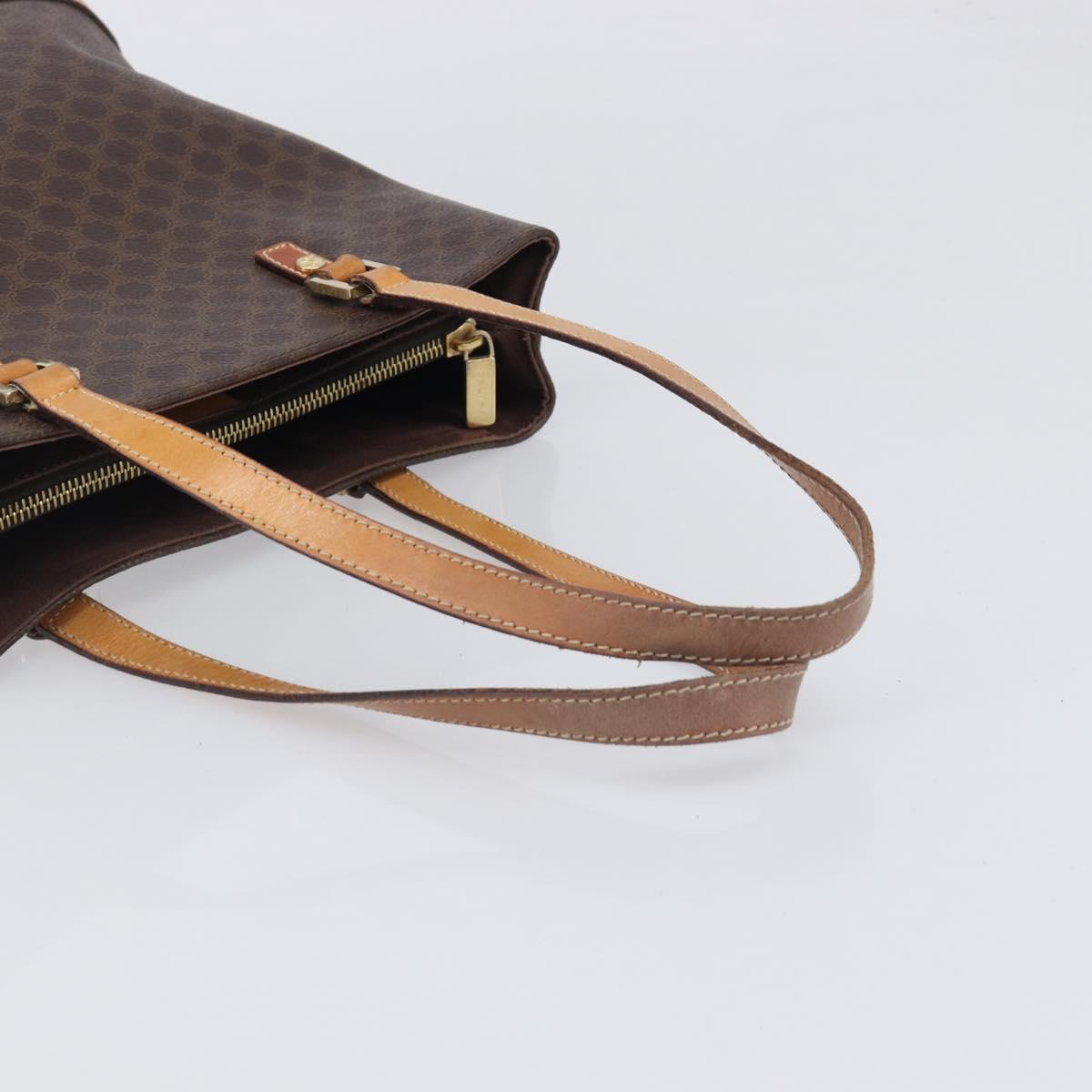 CELINE Macadam Hand Bag PVC Leather Brown Gold Tone Auth ep15786