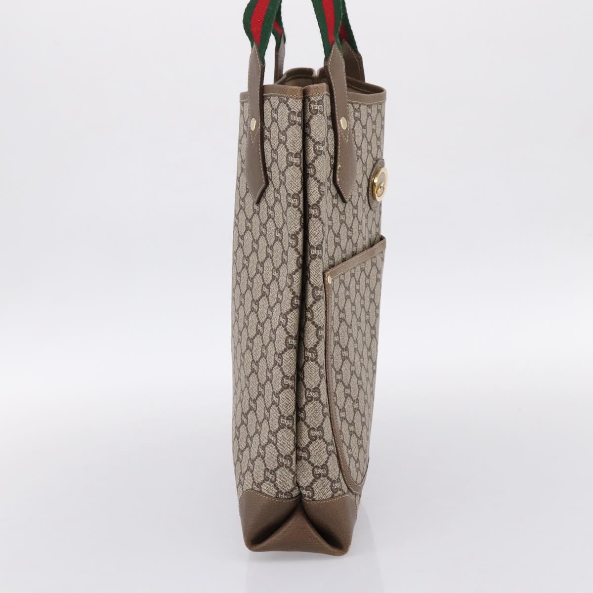 GUCCI Plus Hand Bag PVC Leather Beige Gold Tone Auth ep15790