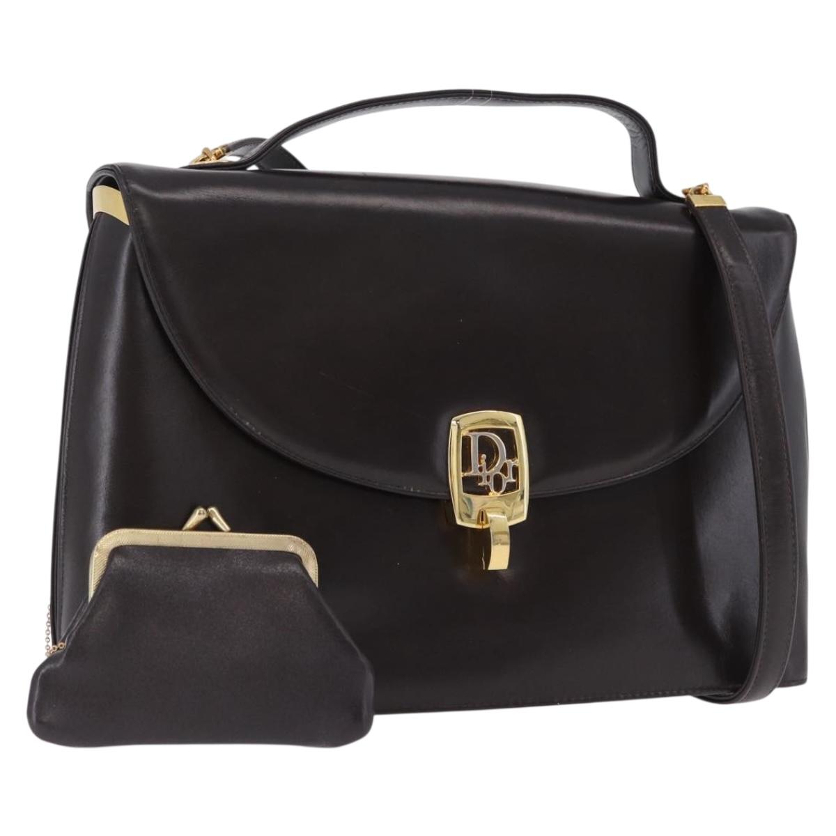 Christian Dior Hand Bag Leather 2way Brown Gold Tone Auth ep15792A