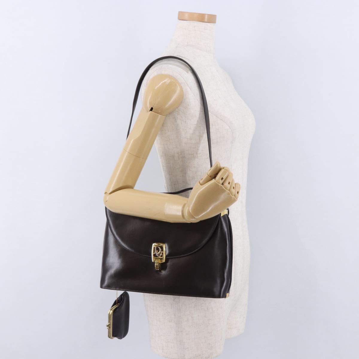 Christian Dior Hand Bag Leather 2way Brown Gold Tone Auth ep15792A