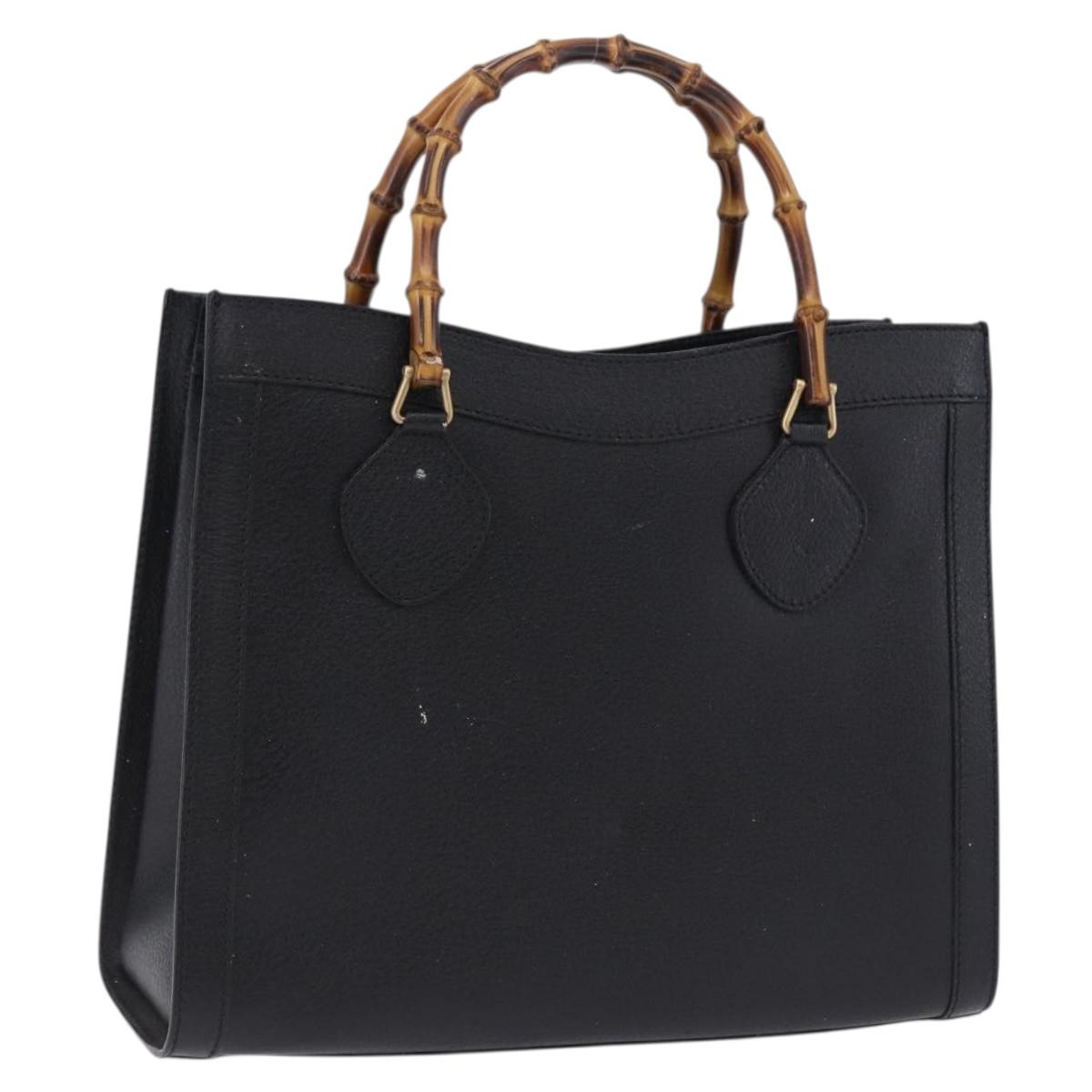 GUCCI Bamboo Hand Bag Leather Black Gold Tone 02 123 0260 Auth ep15795