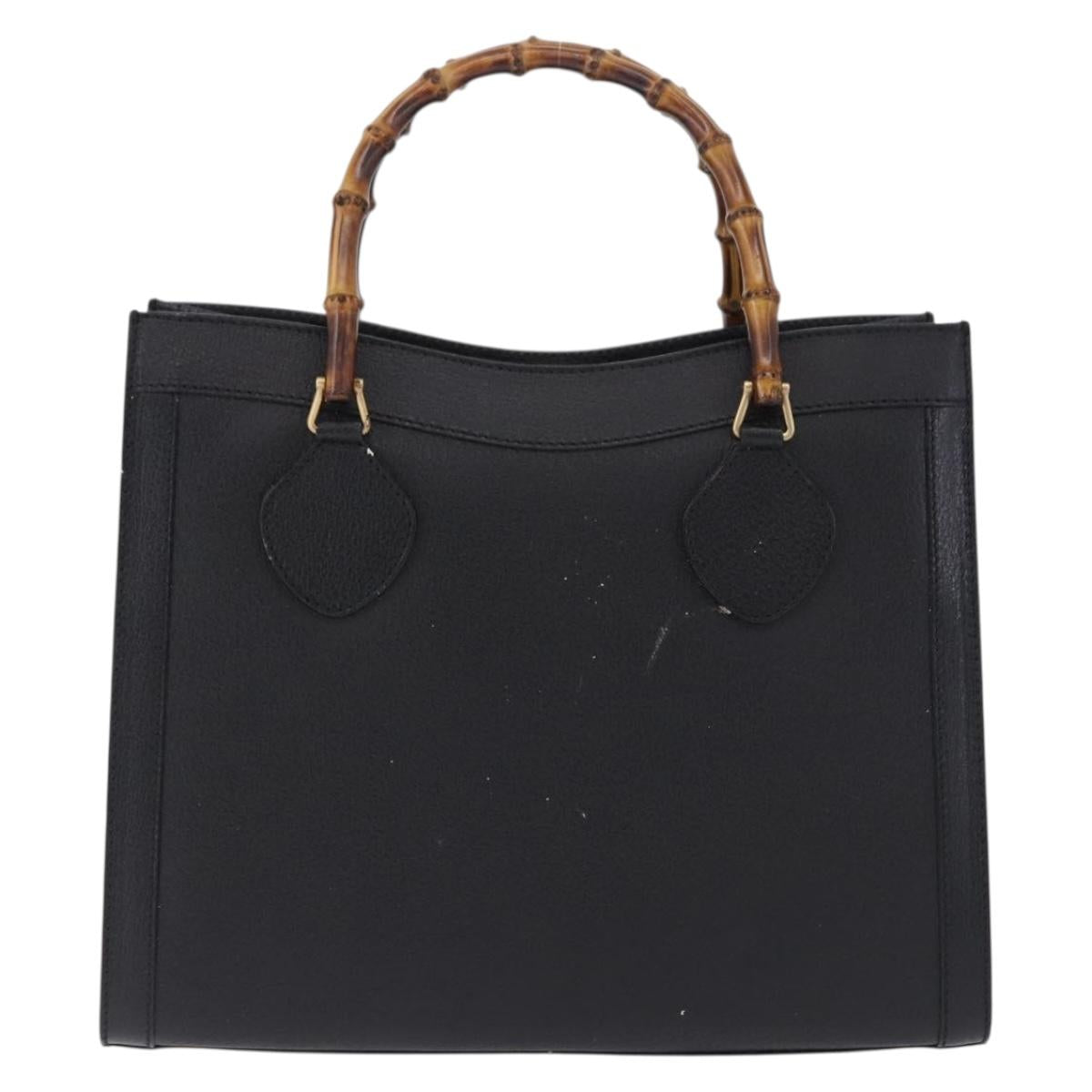 GUCCI Bamboo Hand Bag Leather Black Gold Tone 02 123 0260 Auth ep15795