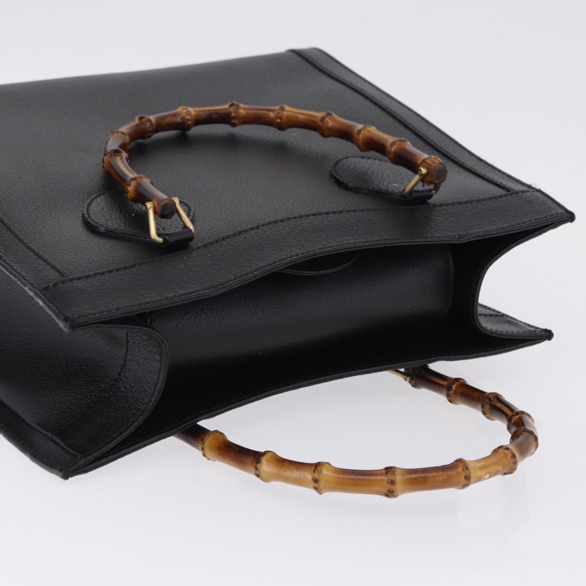 GUCCI Bamboo Hand Bag Leather Black Gold Tone 02 123 0260 Auth ep15795