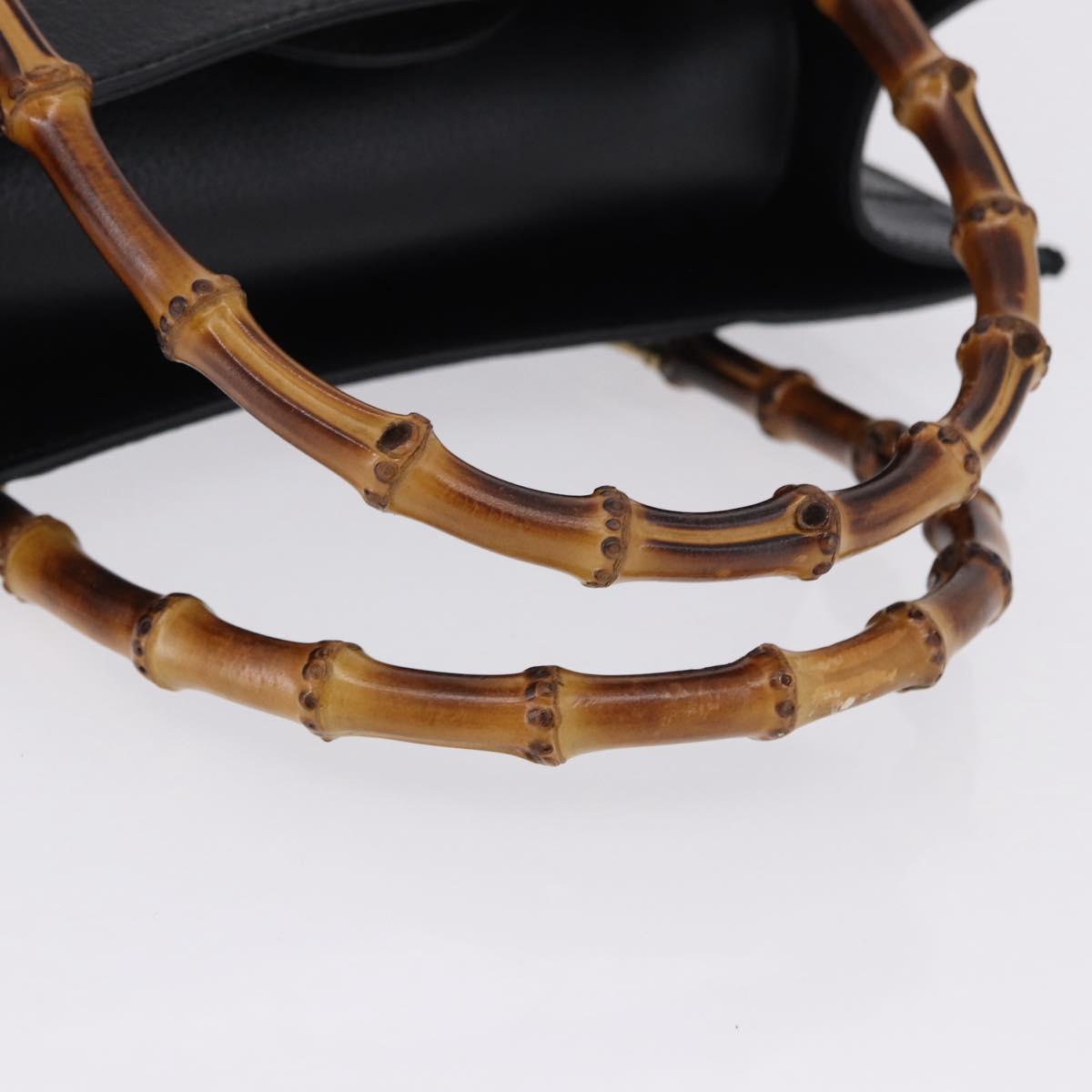 GUCCI Bamboo Hand Bag Leather Black Gold Tone 02 123 0260 Auth ep15795