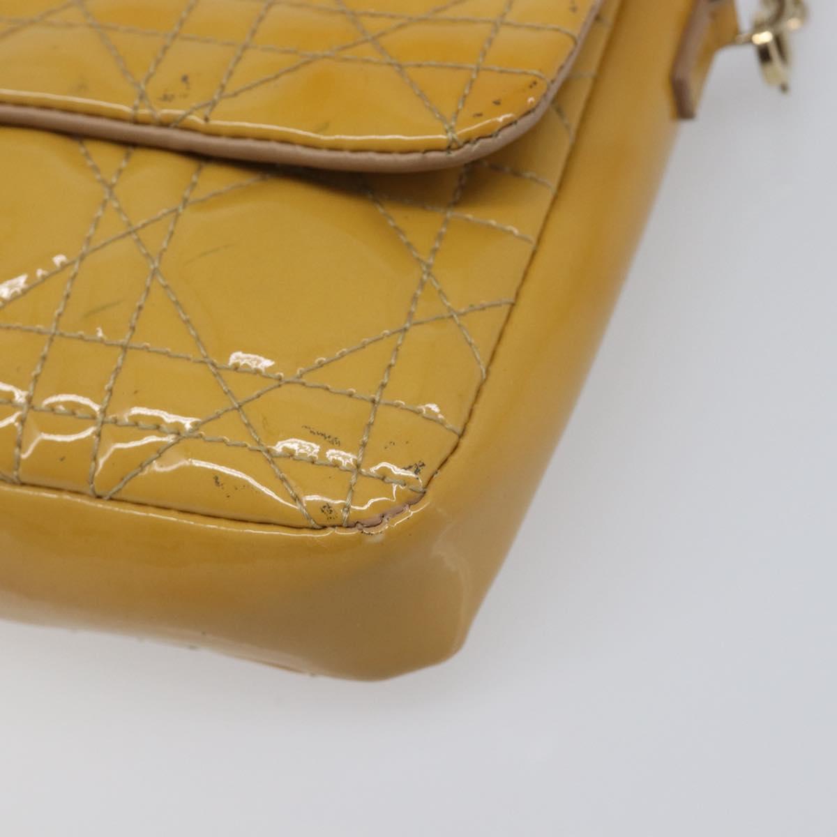 Christian Dior Canage Chain Shoulder Bag Patent Yellow Gold Tone Auth ep15798