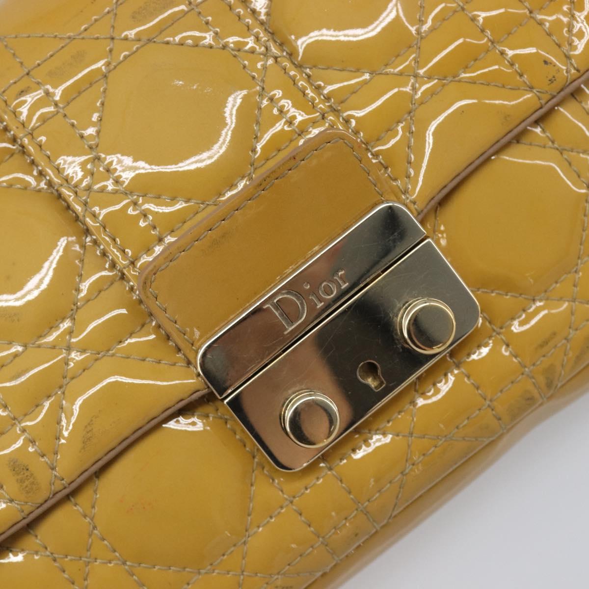 Christian Dior Canage Chain Shoulder Bag Patent Yellow Gold Tone Auth ep15798