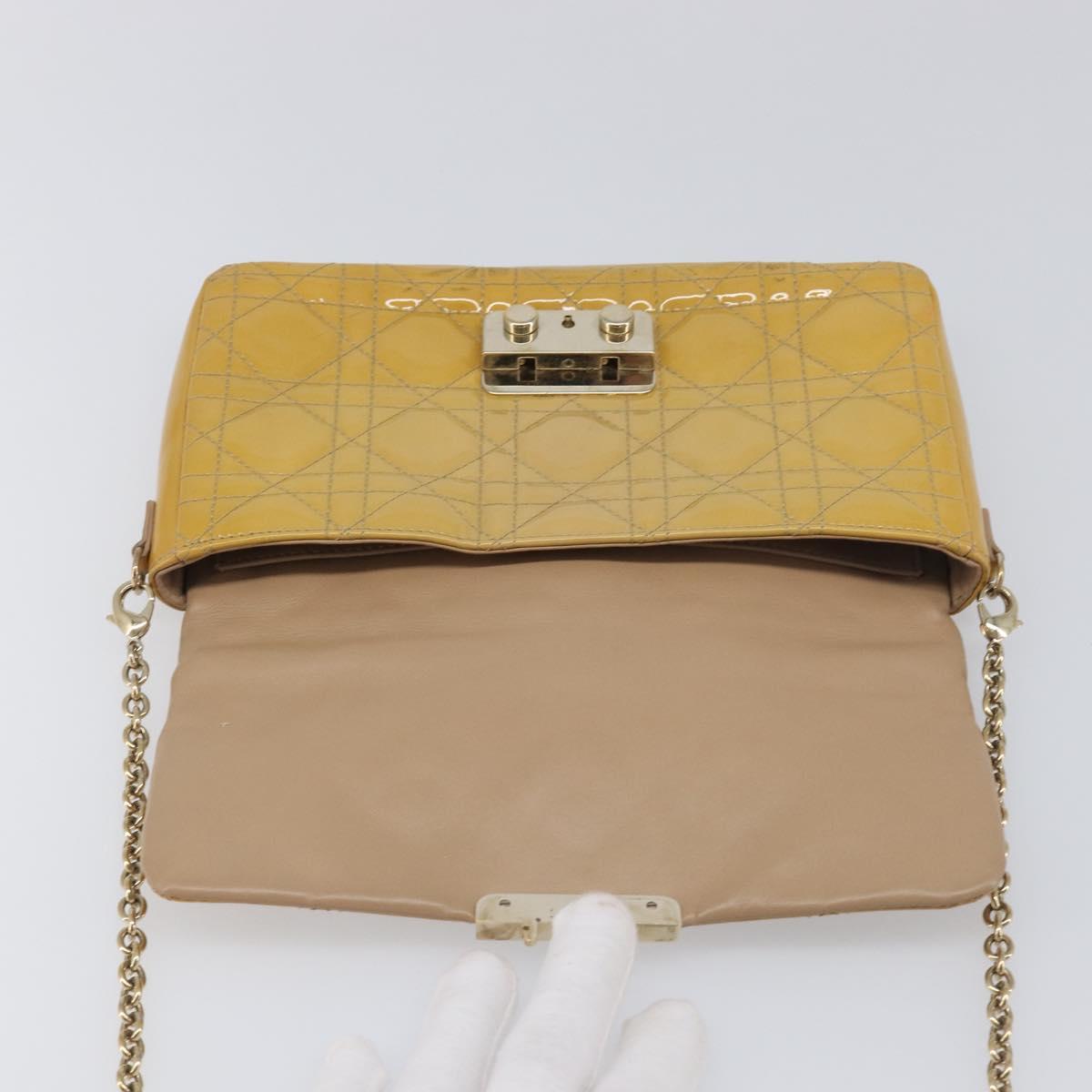 Christian Dior Canage Chain Shoulder Bag Patent Yellow Gold Tone Auth ep15798