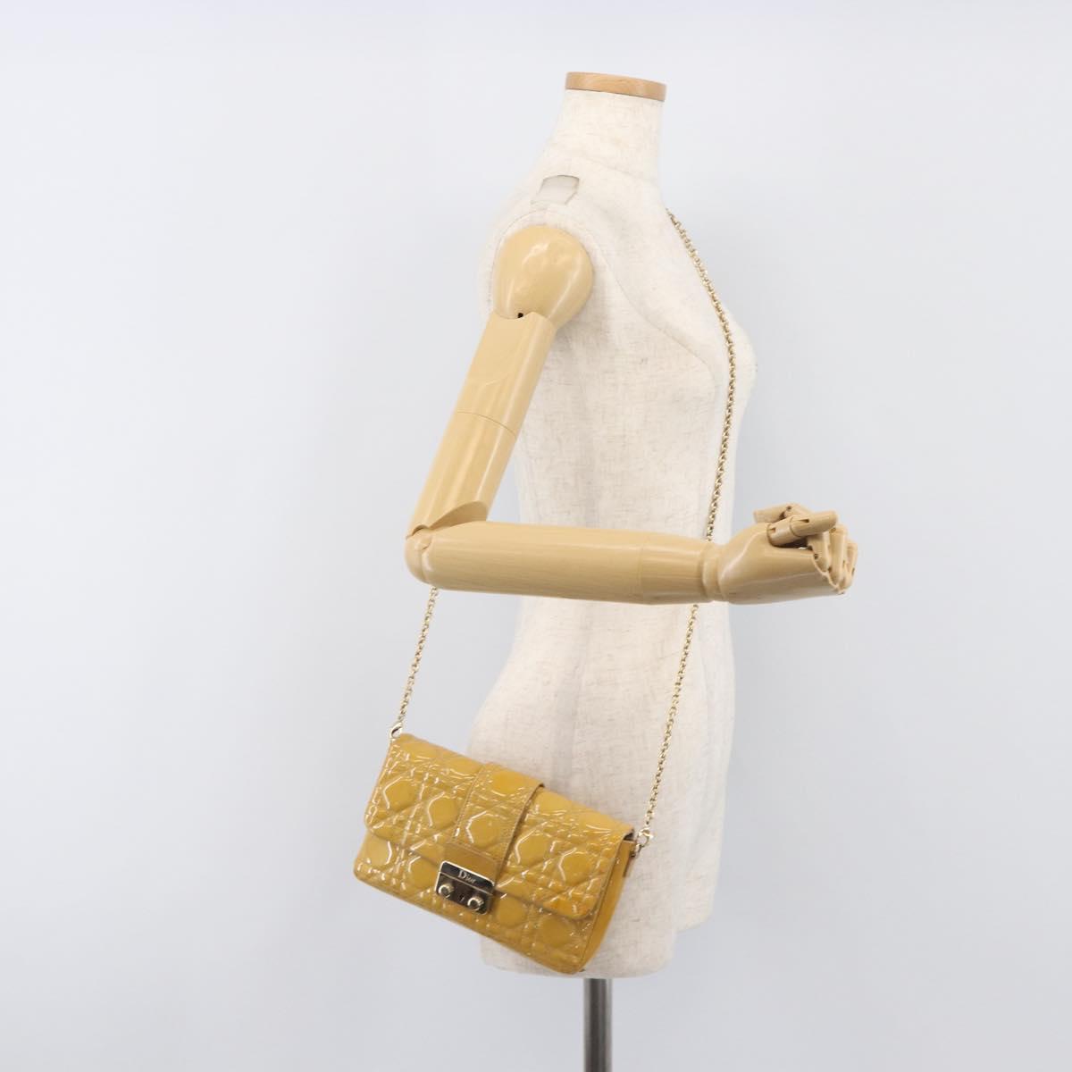 Christian Dior Canage Chain Shoulder Bag Patent Yellow Gold Tone Auth ep15798