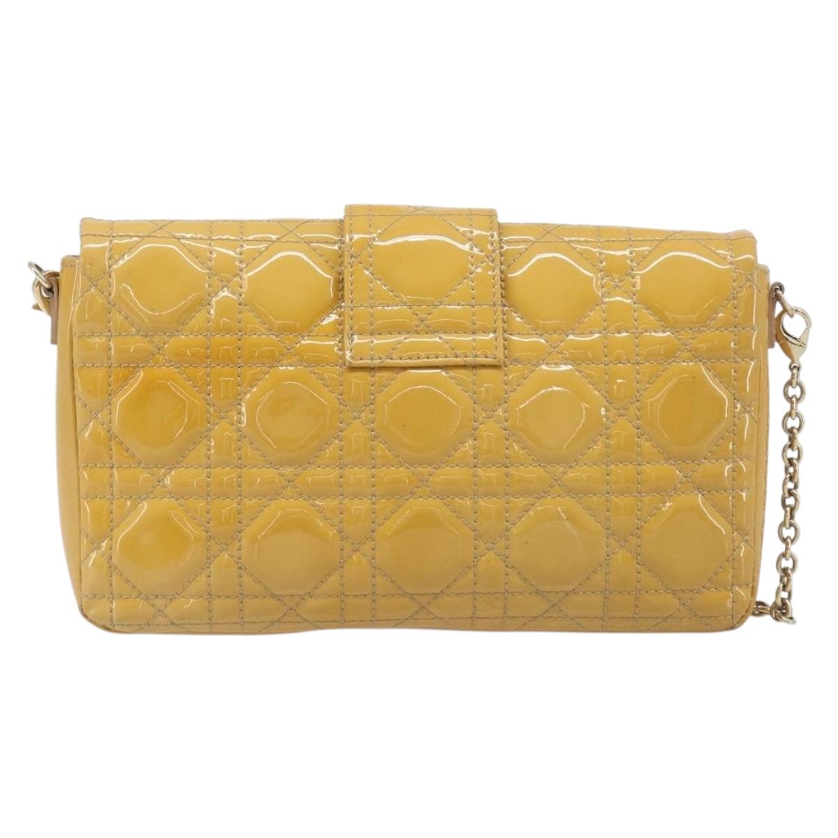 Christian Dior Canage Chain Shoulder Bag Patent Yellow Gold Tone Auth ep15798