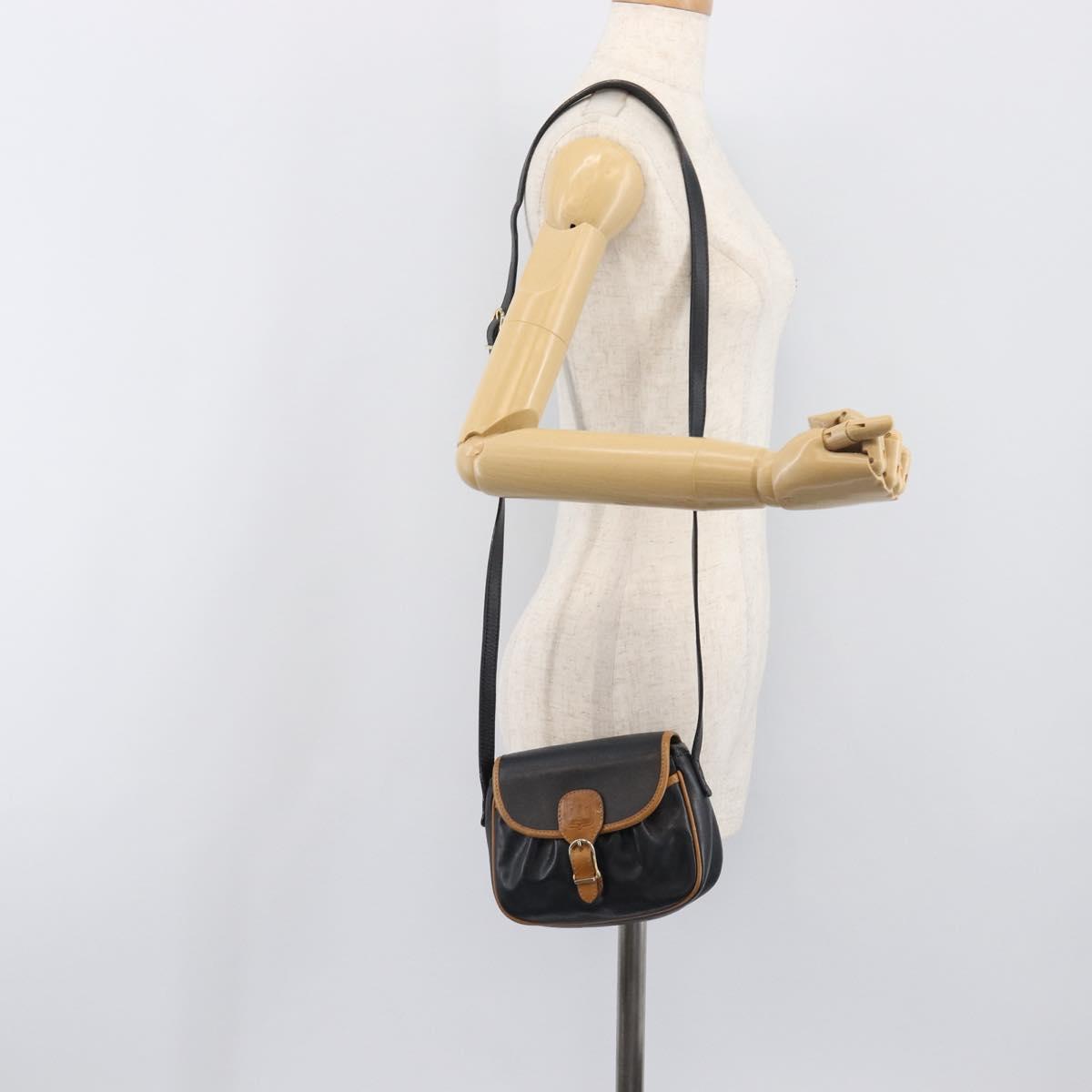 CELINE Shoulder Bag Leather Black Gold Tone Auth ep15799