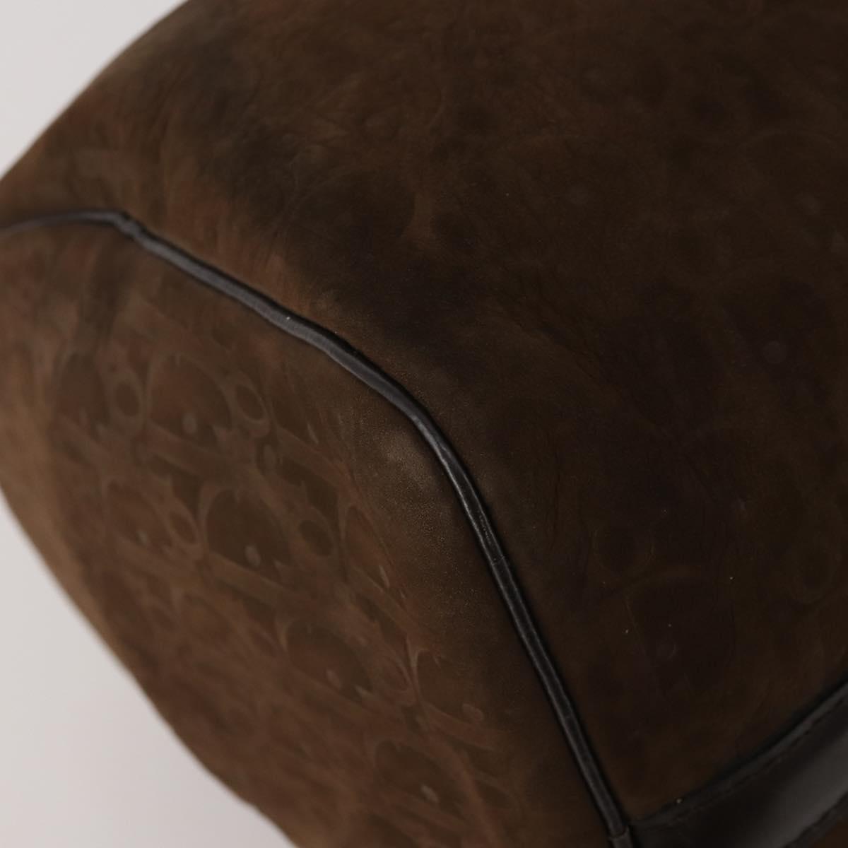 Christian Dior Trotter Boston Bag Suede Brown Gold Tone Auth ep15800