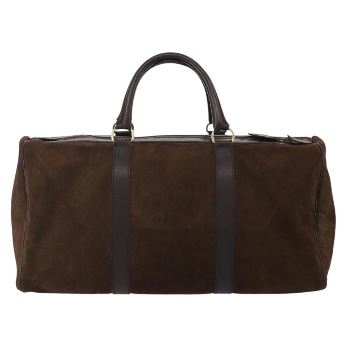 Christian Dior Trotter Boston Bag Suede Brown Gold Tone Auth ep15800
