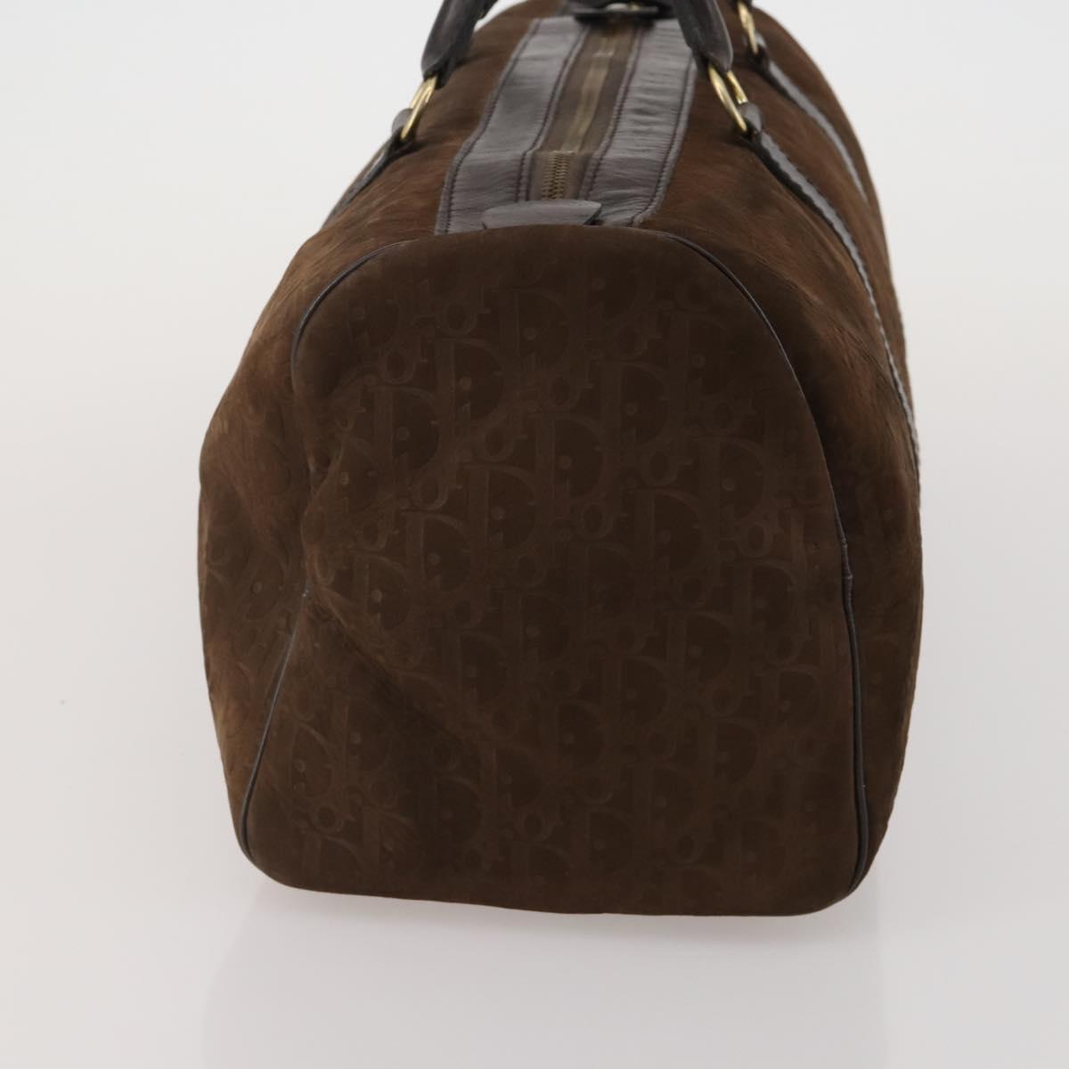 Christian Dior Trotter Boston Bag Suede Brown Gold Tone Auth ep15800