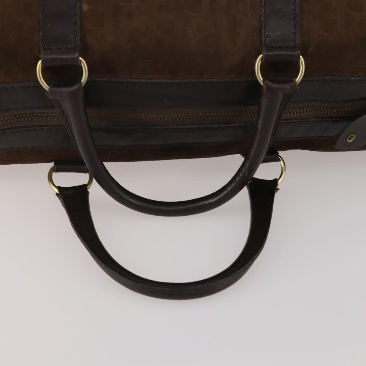 Christian Dior Trotter Boston Bag Suede Brown Gold Tone Auth ep15800