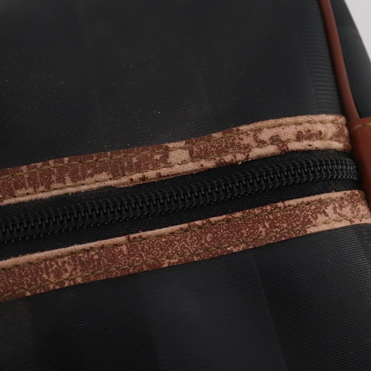 FENDI Pecan Boston Bag PVC Leather Black Brown Auth ep15801