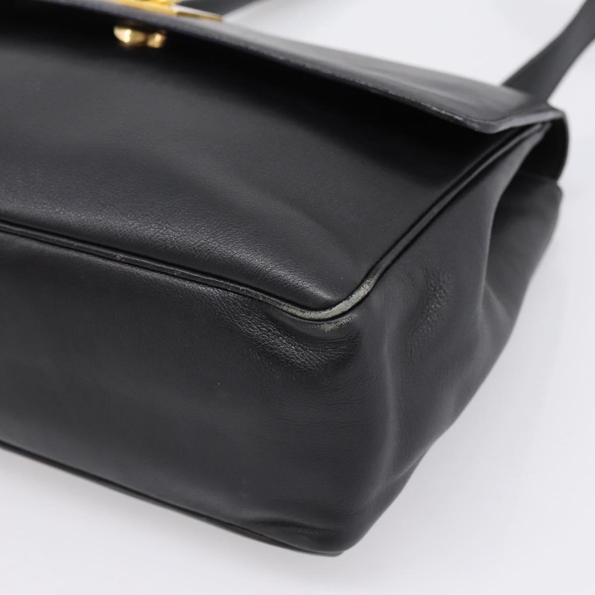 CELINE Shoulder Bag Leather Black Gold Tone Auth ep15804
